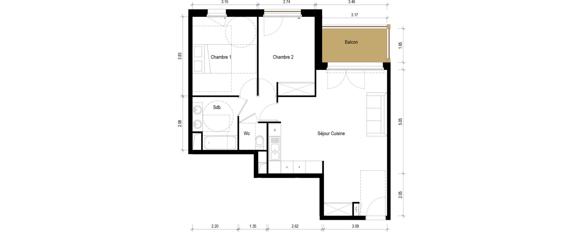 Appartement T3 de 63,50 m2 &agrave; S&eacute;r&eacute;zin-Du-Rh&ocirc;ne Centre