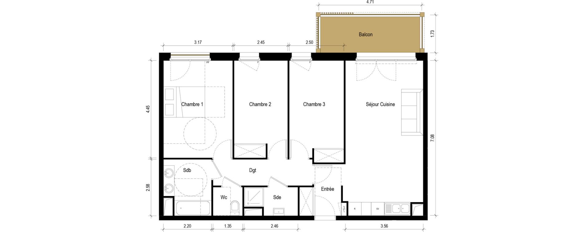 Appartement T4 de 80,60 m2 &agrave; S&eacute;r&eacute;zin-Du-Rh&ocirc;ne Centre