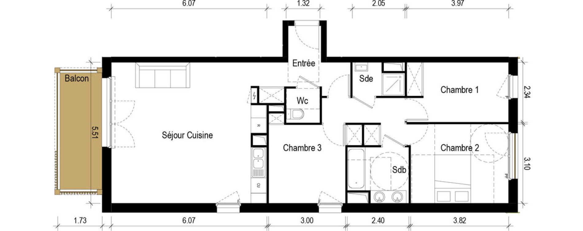 Appartement T4 de 83,50 m2 &agrave; S&eacute;r&eacute;zin-Du-Rh&ocirc;ne Centre