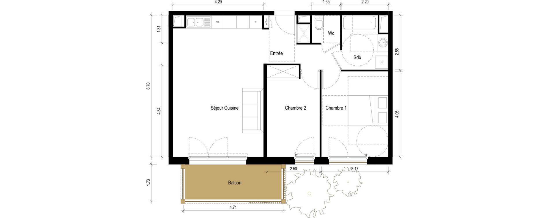 Appartement T3 de 65,30 m2 &agrave; S&eacute;r&eacute;zin-Du-Rh&ocirc;ne Centre