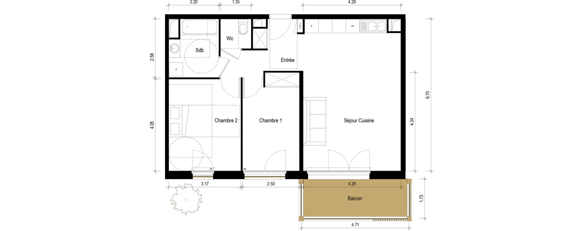 Appartement T3 de 65,30 m2 &agrave; S&eacute;r&eacute;zin-Du-Rh&ocirc;ne Centre