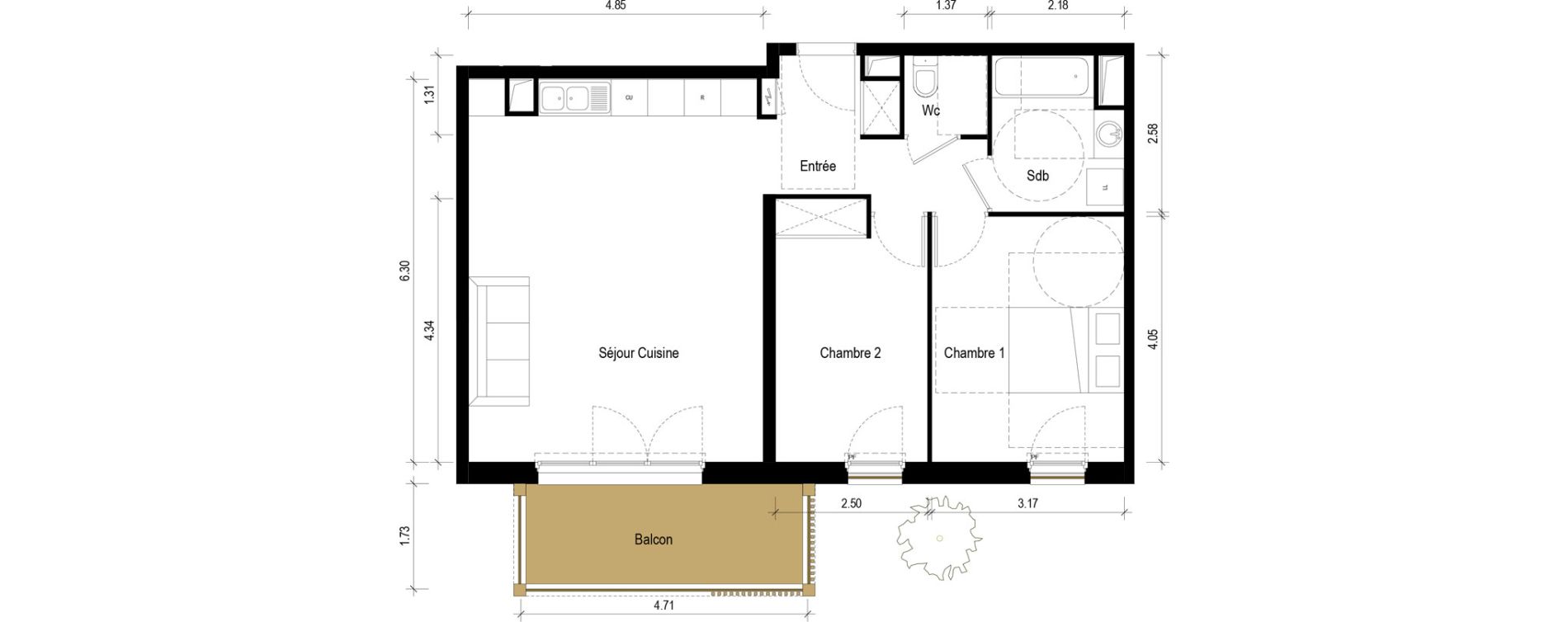 Appartement T3 de 66,90 m2 &agrave; S&eacute;r&eacute;zin-Du-Rh&ocirc;ne Centre