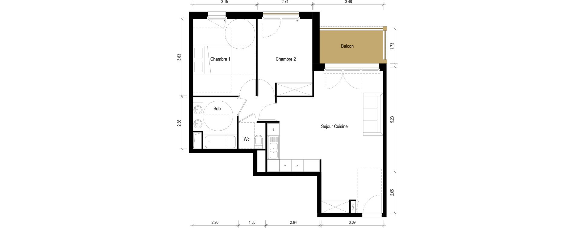 Appartement T3 de 63,50 m2 &agrave; S&eacute;r&eacute;zin-Du-Rh&ocirc;ne Centre