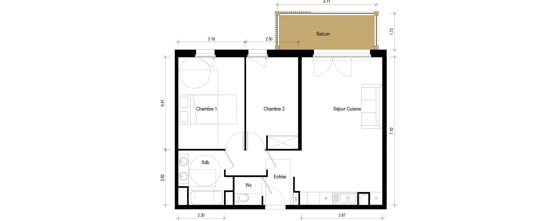 Appartement T3 de 65,80 m2 &agrave; S&eacute;r&eacute;zin-Du-Rh&ocirc;ne Centre