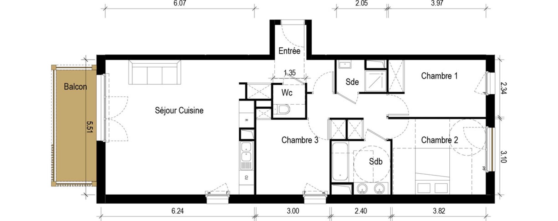 Appartement T4 de 83,60 m2 &agrave; S&eacute;r&eacute;zin-Du-Rh&ocirc;ne Centre