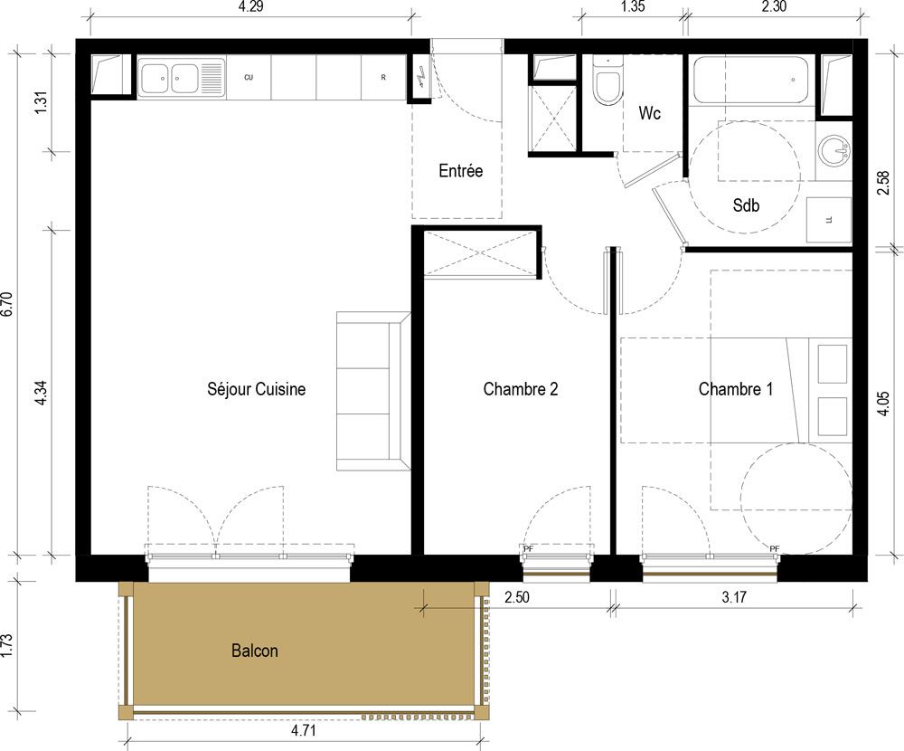 Plan Appartement T3 De 65 20 M² Neuf Résidence « Les Jardins De