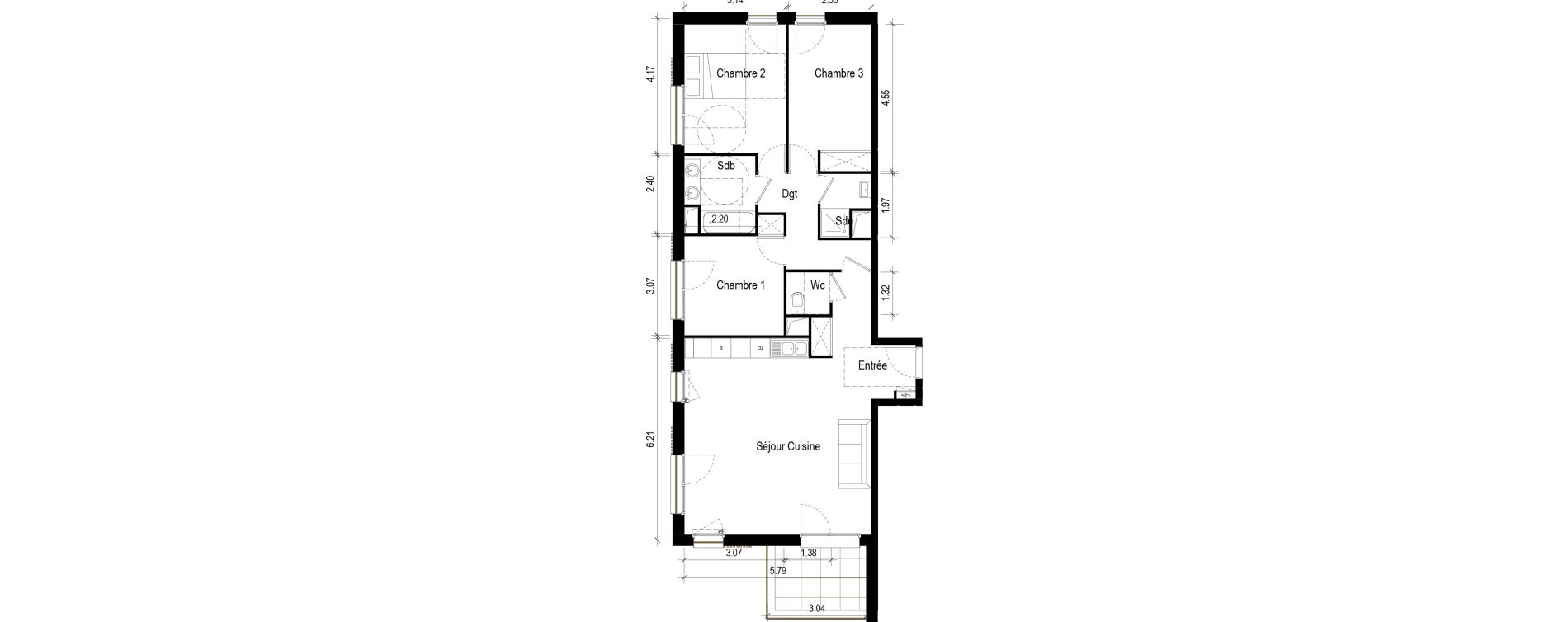 Appartement T4 de 89,00 m2 &agrave; S&eacute;r&eacute;zin-Du-Rh&ocirc;ne Centre