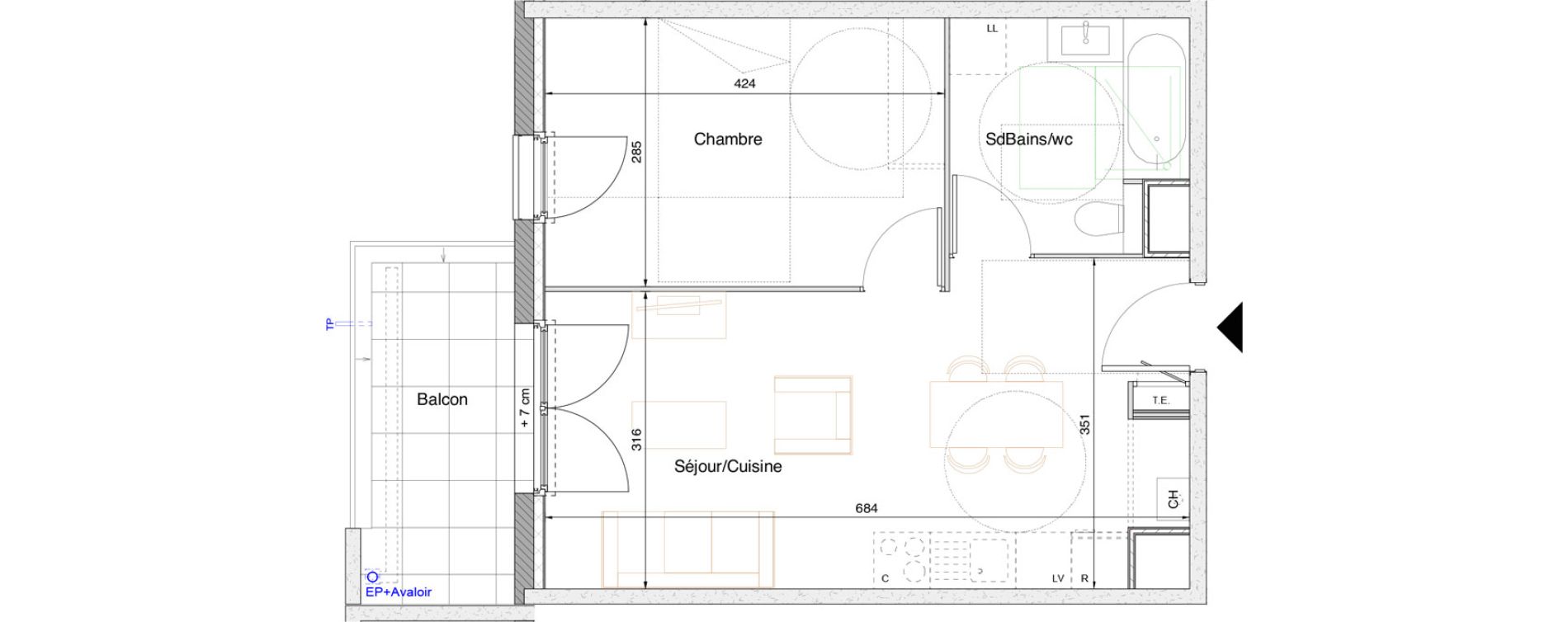 Appartement T2 de 39,70 m2 &agrave; Tarare Centre