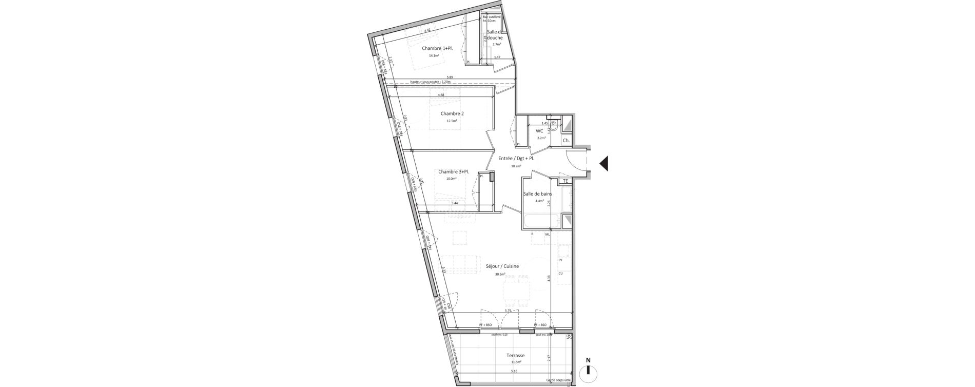 Appartement T4 de 87,40 m2 &agrave; Tassin-La-Demi-Lune Centre ville