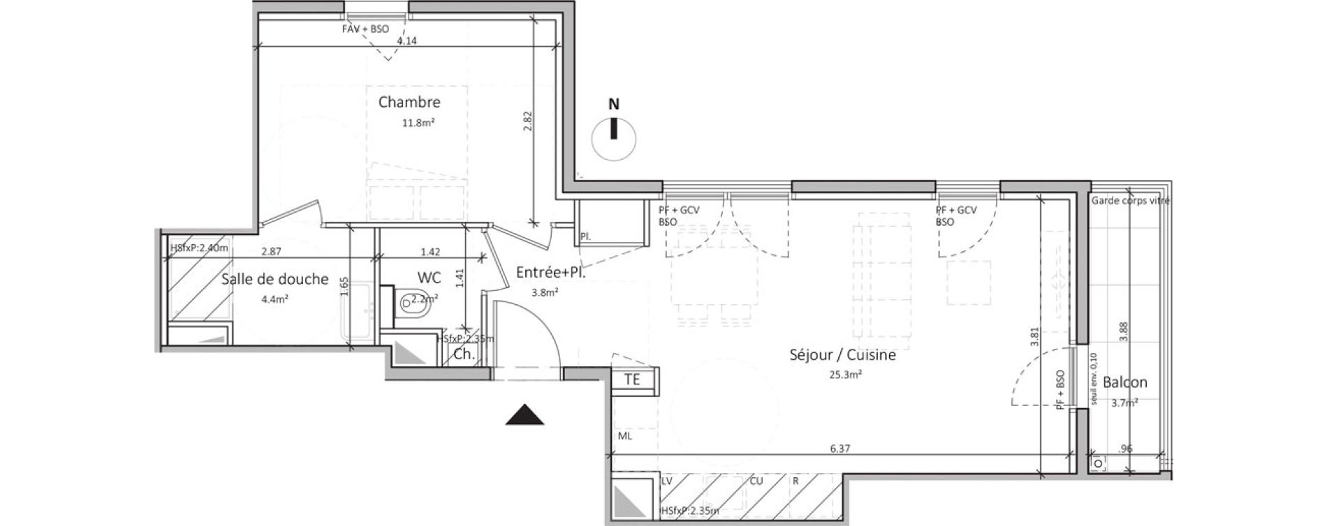 Appartement T2 de 47,40 m2 &agrave; Tassin-La-Demi-Lune Centre ville