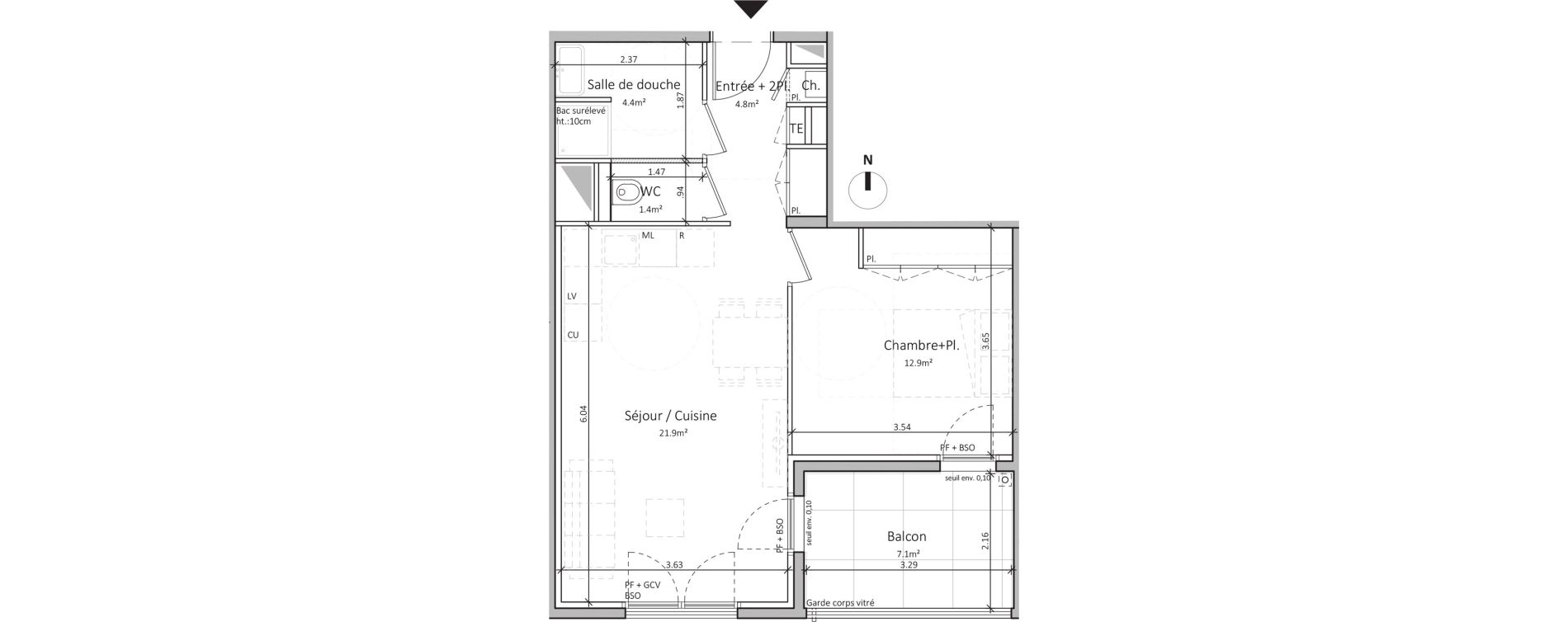 Appartement T2 de 45,30 m2 &agrave; Tassin-La-Demi-Lune Centre ville