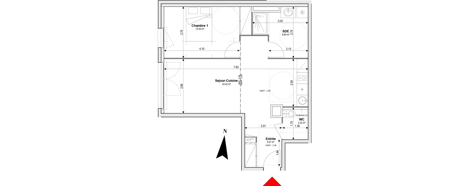 Appartement T2 de 51,68 m2 &agrave; Tassin-La-Demi-Lune Centre ville