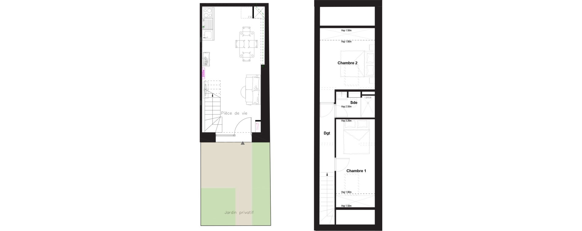 Duplex T3 de 45,48 m2 &agrave; Tassin-La-Demi-Lune Montpinot le bourg