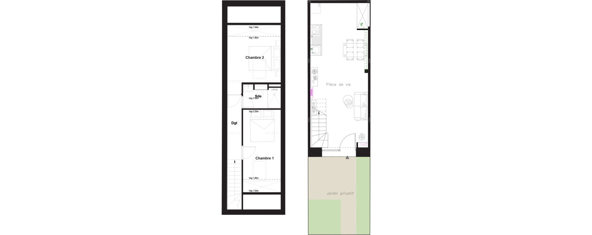 Duplex T3 de 52,07 m2 &agrave; Tassin-La-Demi-Lune Montpinot le bourg