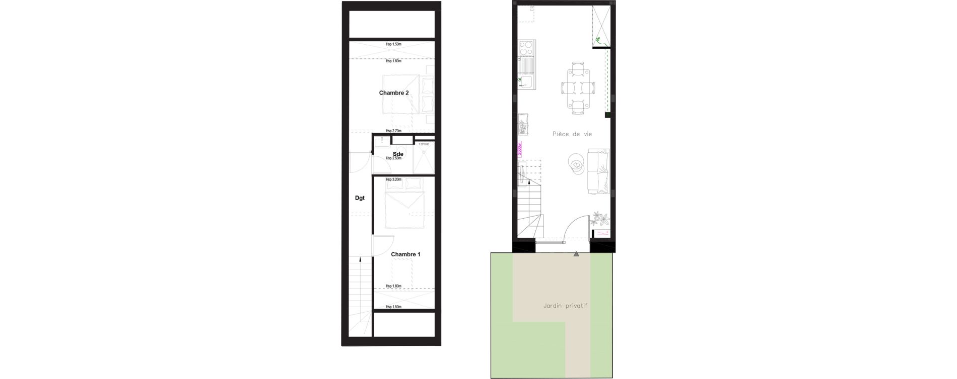 Duplex T3 de 51,85 m2 &agrave; Tassin-La-Demi-Lune Montpinot le bourg