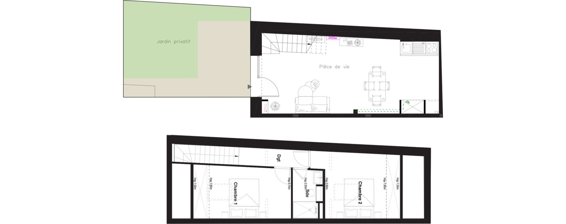 Duplex T3 de 54,55 m2 &agrave; Tassin-La-Demi-Lune Montpinot le bourg