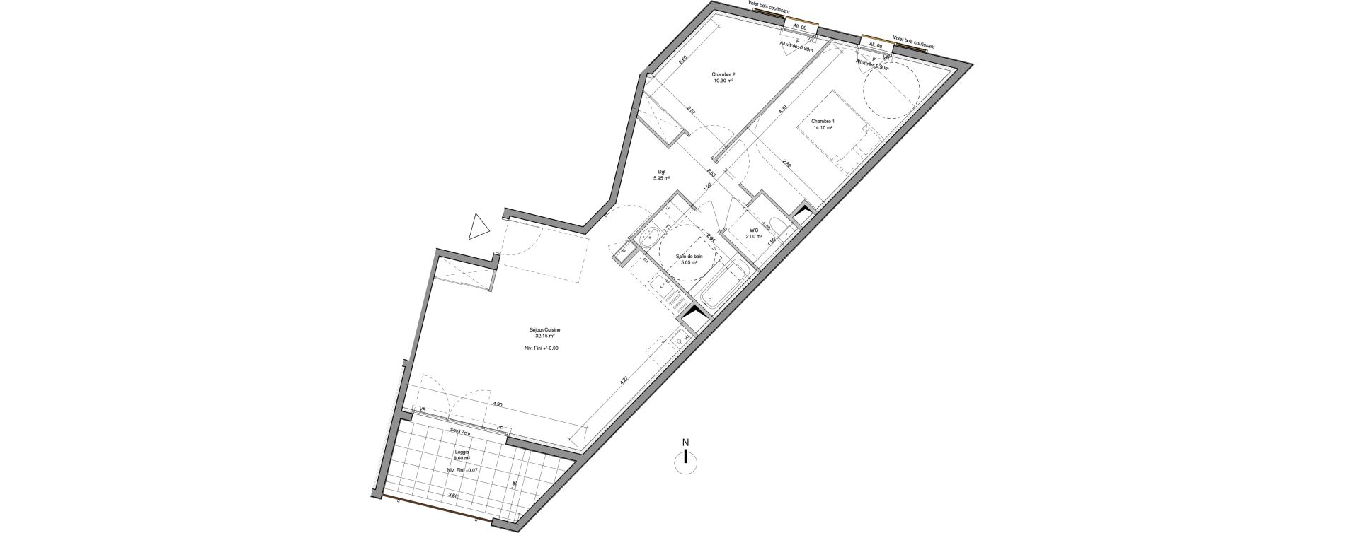 Appartement T3 de 69,55 m2 &agrave; Ternay Centre