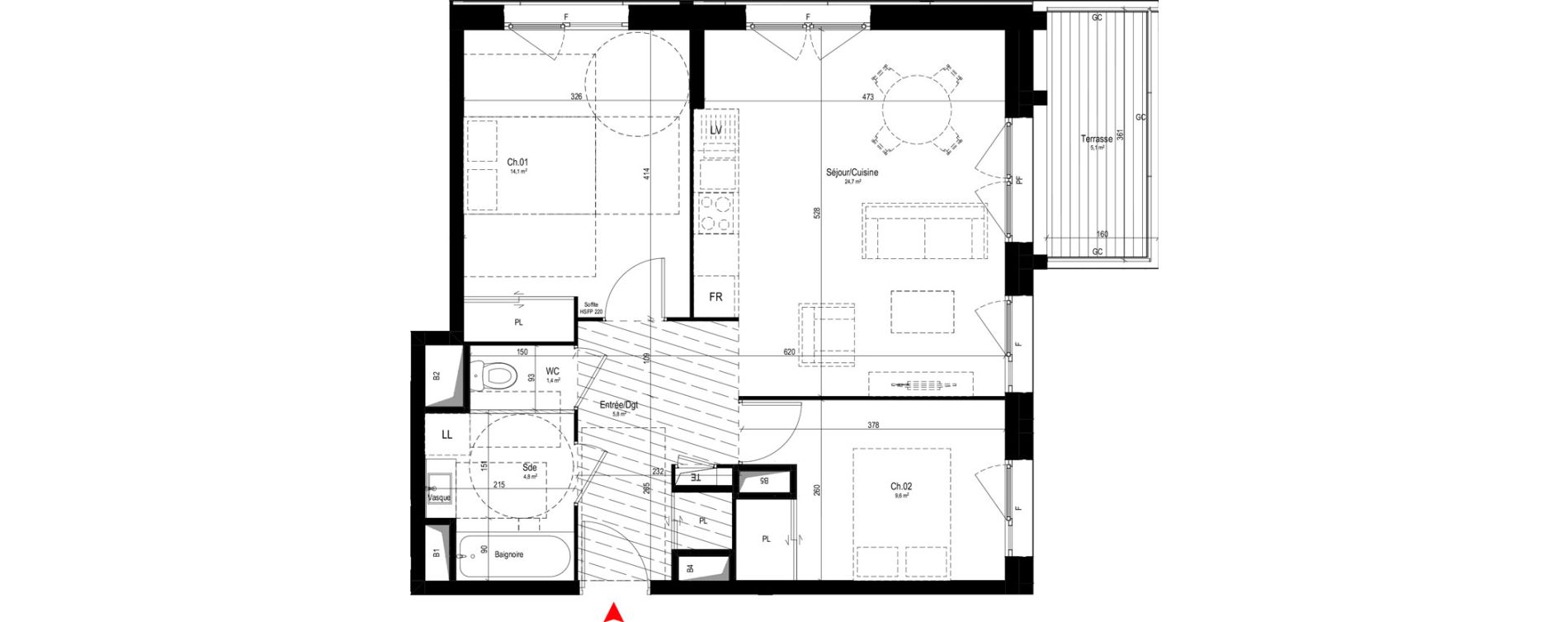 Appartement T3 de 60,40 m2 &agrave; Vaulx-En-Velin Mas du taureau