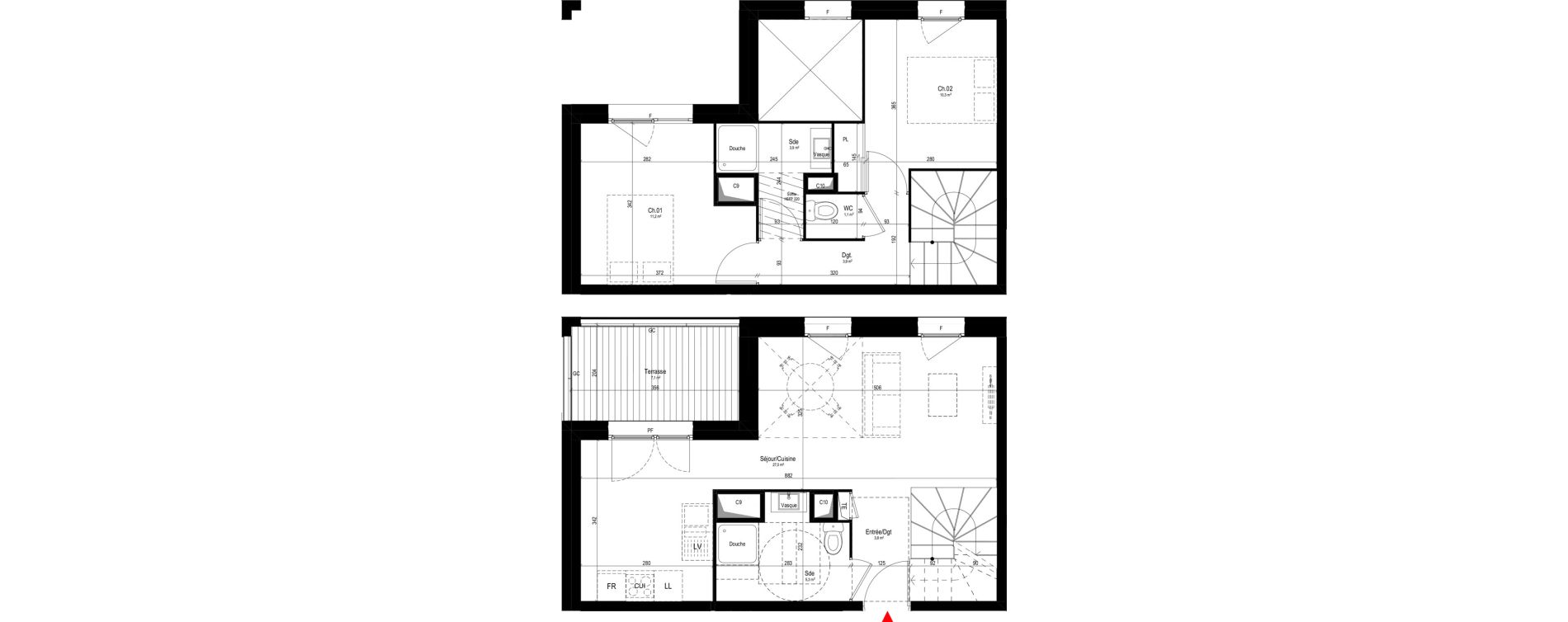 Duplex T3 de 66,50 m2 &agrave; Vaulx-En-Velin Mas du taureau