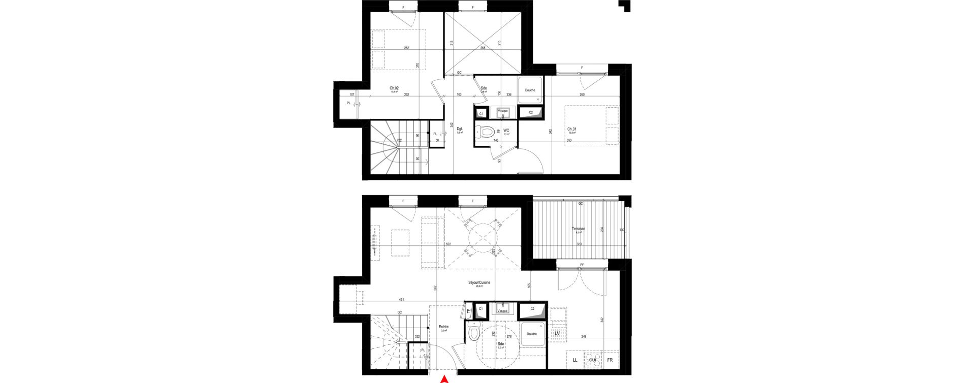Duplex T3 de 68,20 m2 &agrave; Vaulx-En-Velin Mas du taureau