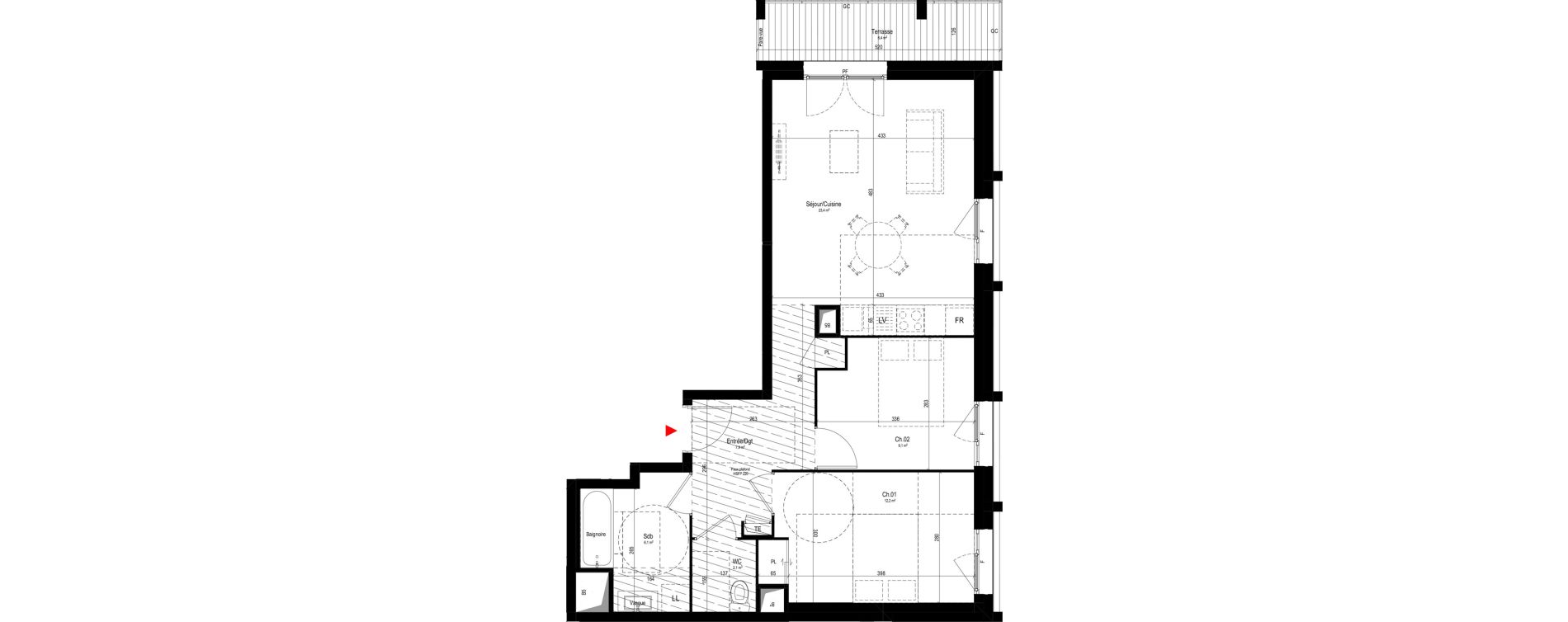 Appartement T3 de 60,80 m2 &agrave; Vaulx-En-Velin Mas du taureau
