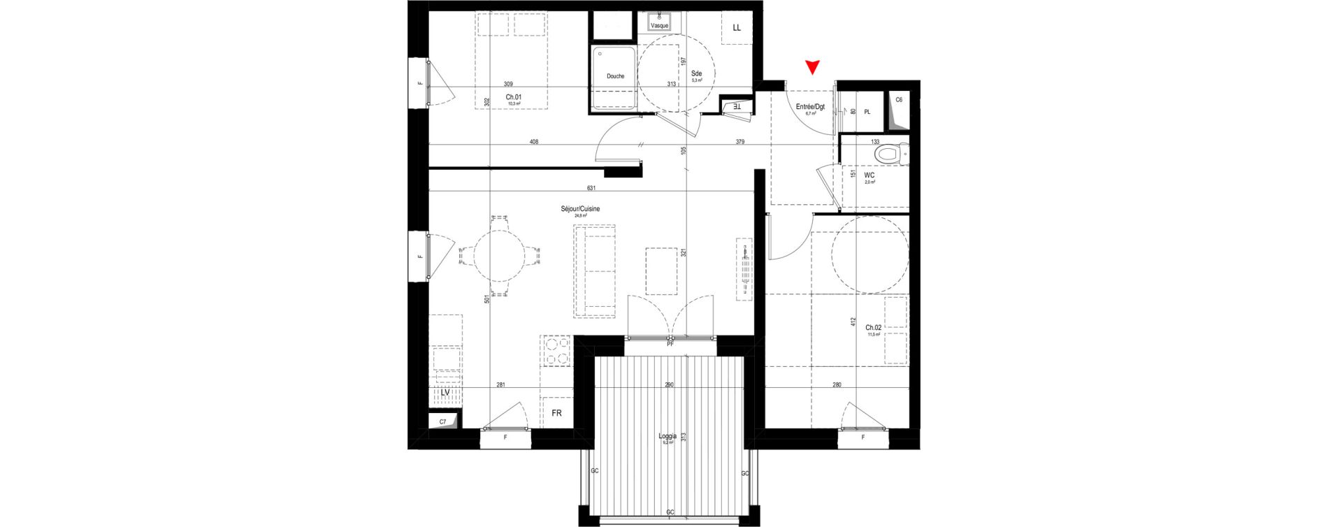 Appartement T3 de 60,60 m2 &agrave; Vaulx-En-Velin Mas du taureau
