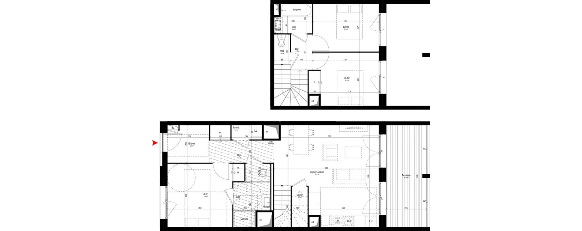 Duplex T4 de 82,20 m2 &agrave; Vaulx-En-Velin Mas du taureau