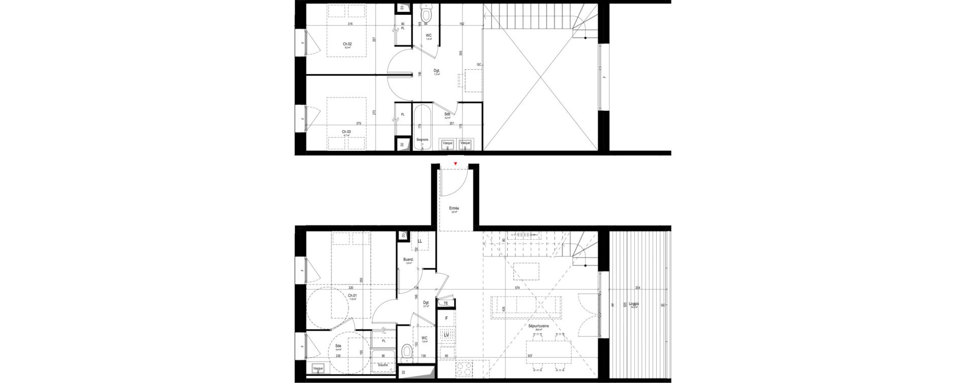 Duplex T4 de 83,60 m2 &agrave; Vaulx-En-Velin Mas du taureau