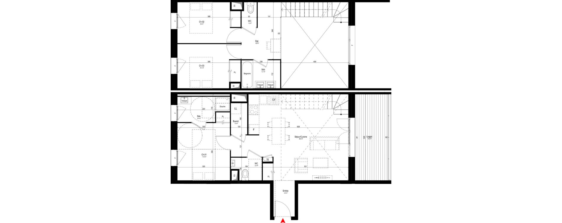 Duplex T4 de 83,60 m2 &agrave; Vaulx-En-Velin Mas du taureau