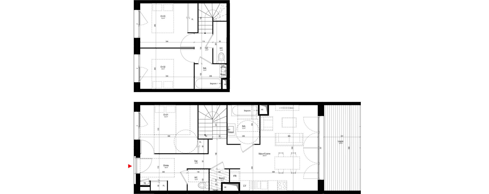Duplex T4 de 82,80 m2 &agrave; Vaulx-En-Velin Mas du taureau