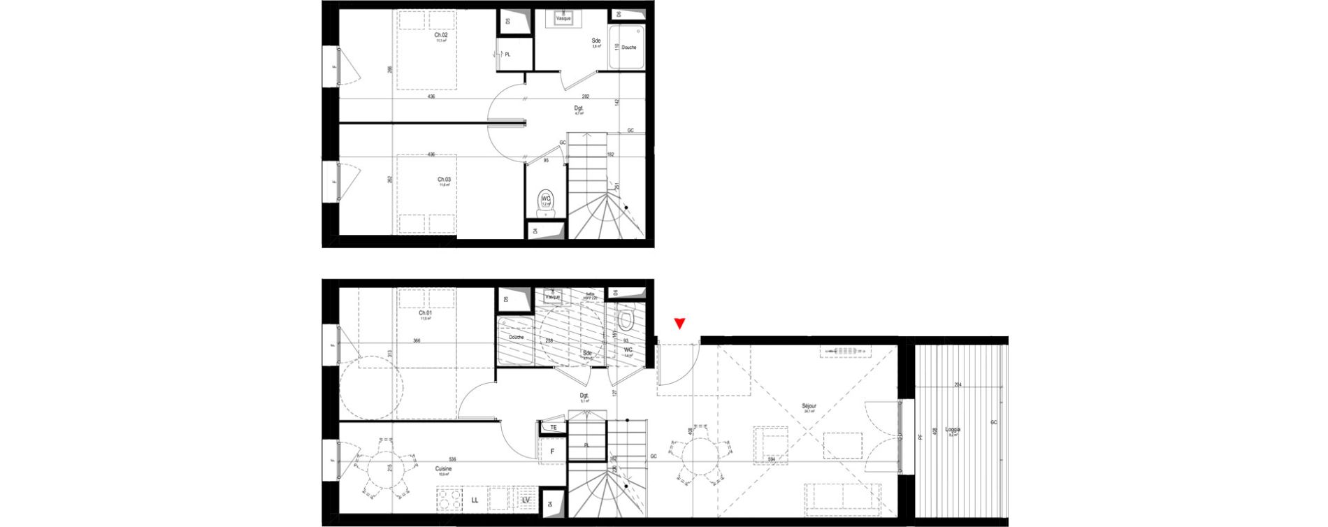Duplex T4 de 89,30 m2 &agrave; Vaulx-En-Velin Mas du taureau