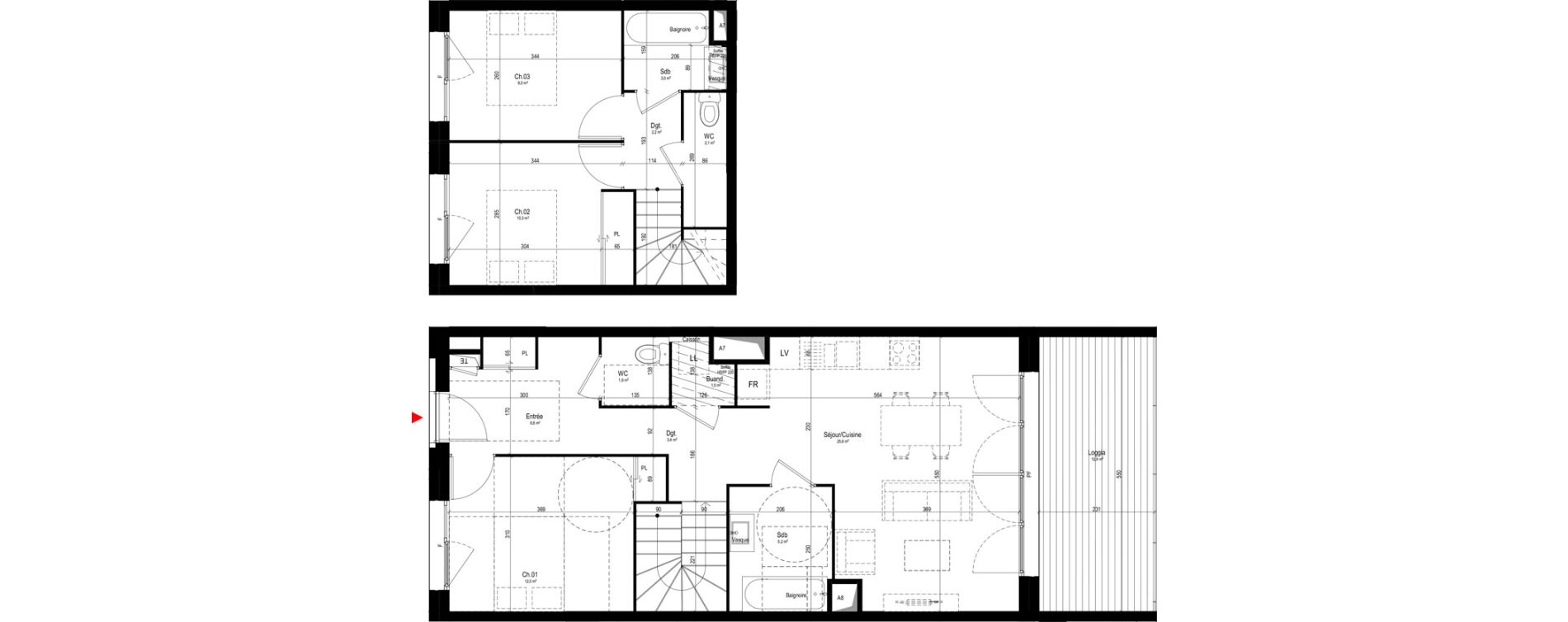 Duplex T4 de 82,90 m2 &agrave; Vaulx-En-Velin Mas du taureau