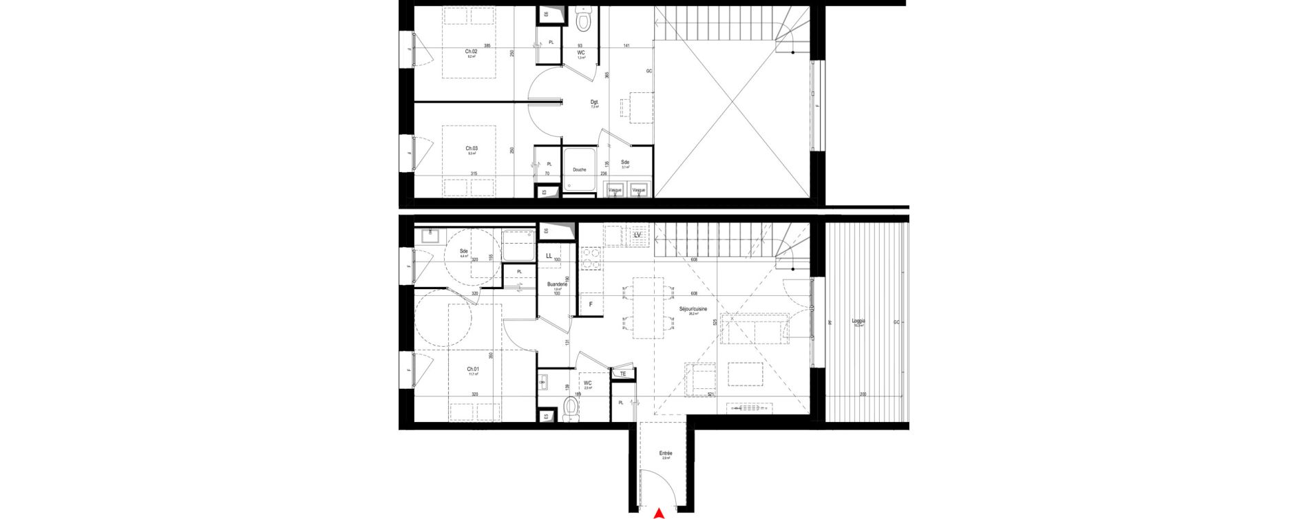 Duplex T4 de 81,80 m2 &agrave; Vaulx-En-Velin Mas du taureau