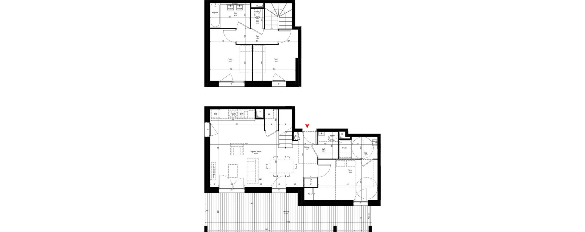 Duplex T4 de 79,80 m2 &agrave; Vaulx-En-Velin Mas du taureau