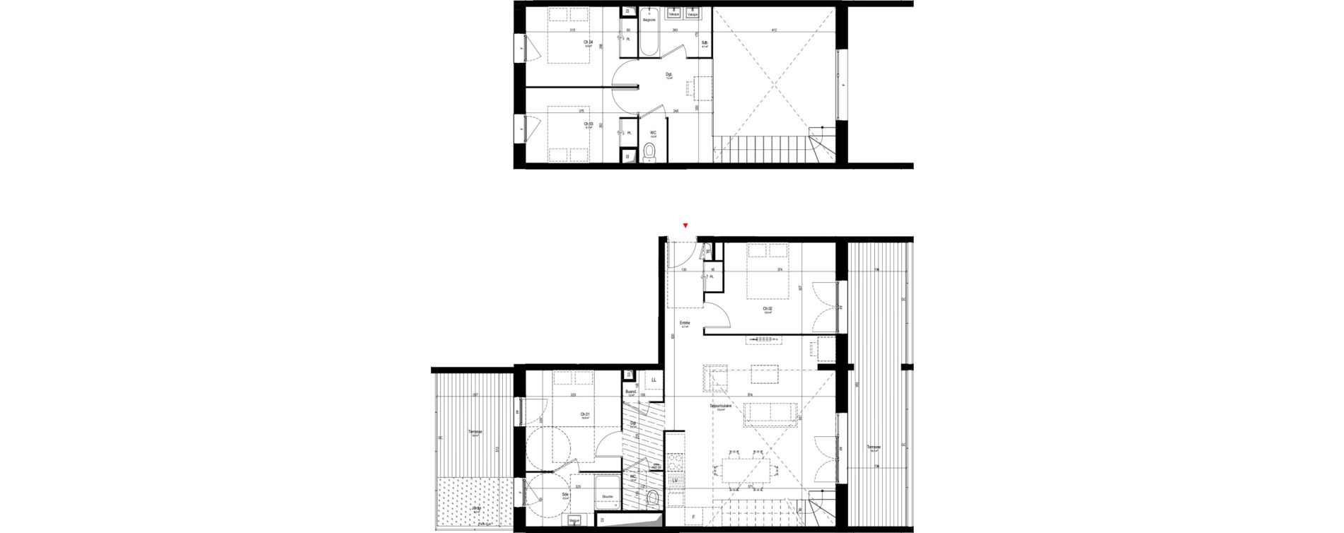 Duplex T5 de 104,30 m2 &agrave; Vaulx-En-Velin Mas du taureau