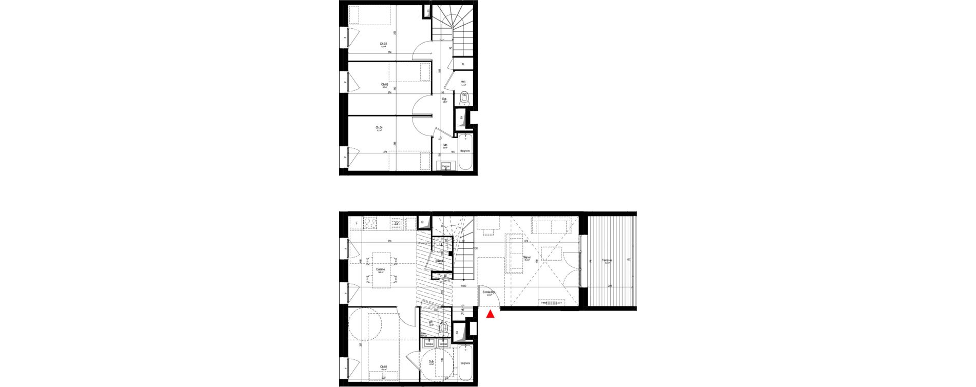 Duplex T5 de 91,90 m2 &agrave; Vaulx-En-Velin Mas du taureau