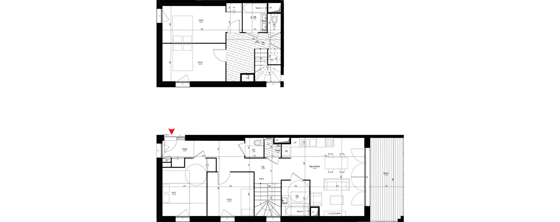 Duplex T5 de 110,00 m2 &agrave; Vaulx-En-Velin Mas du taureau