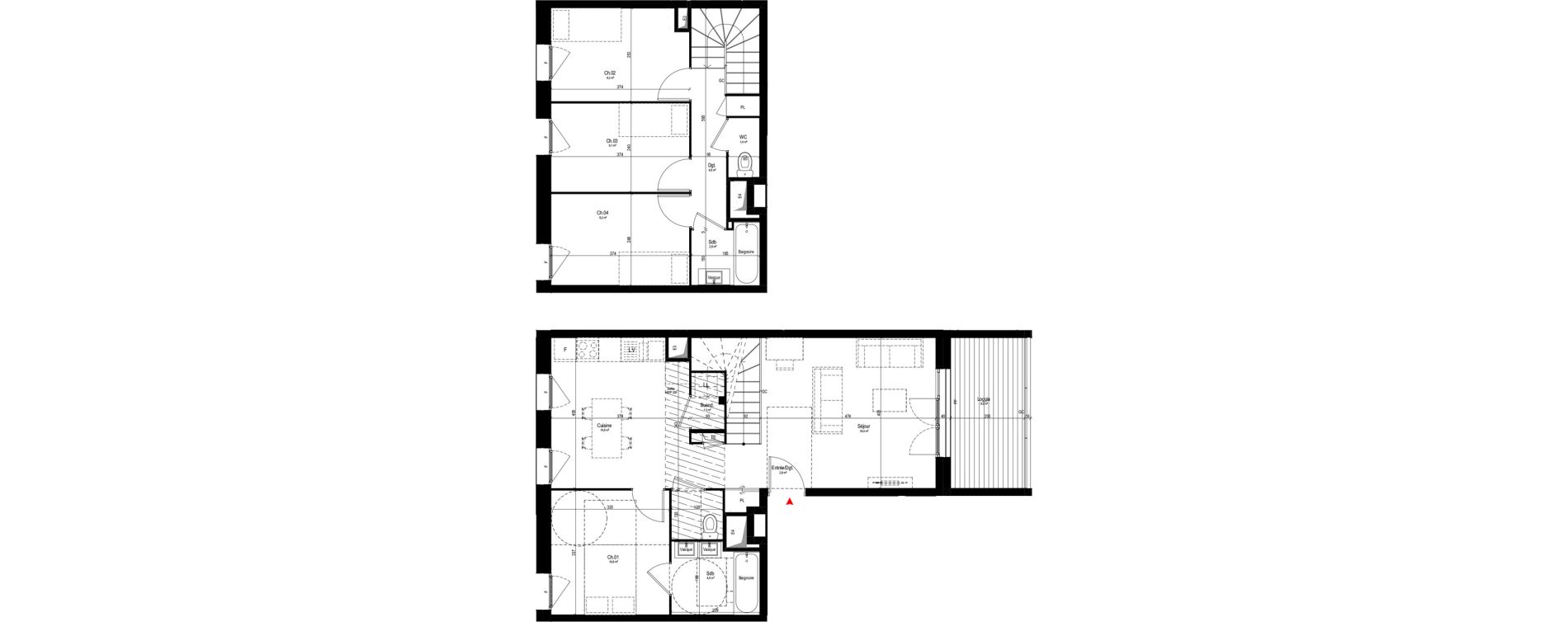 Duplex T5 de 92,00 m2 &agrave; Vaulx-En-Velin Mas du taureau