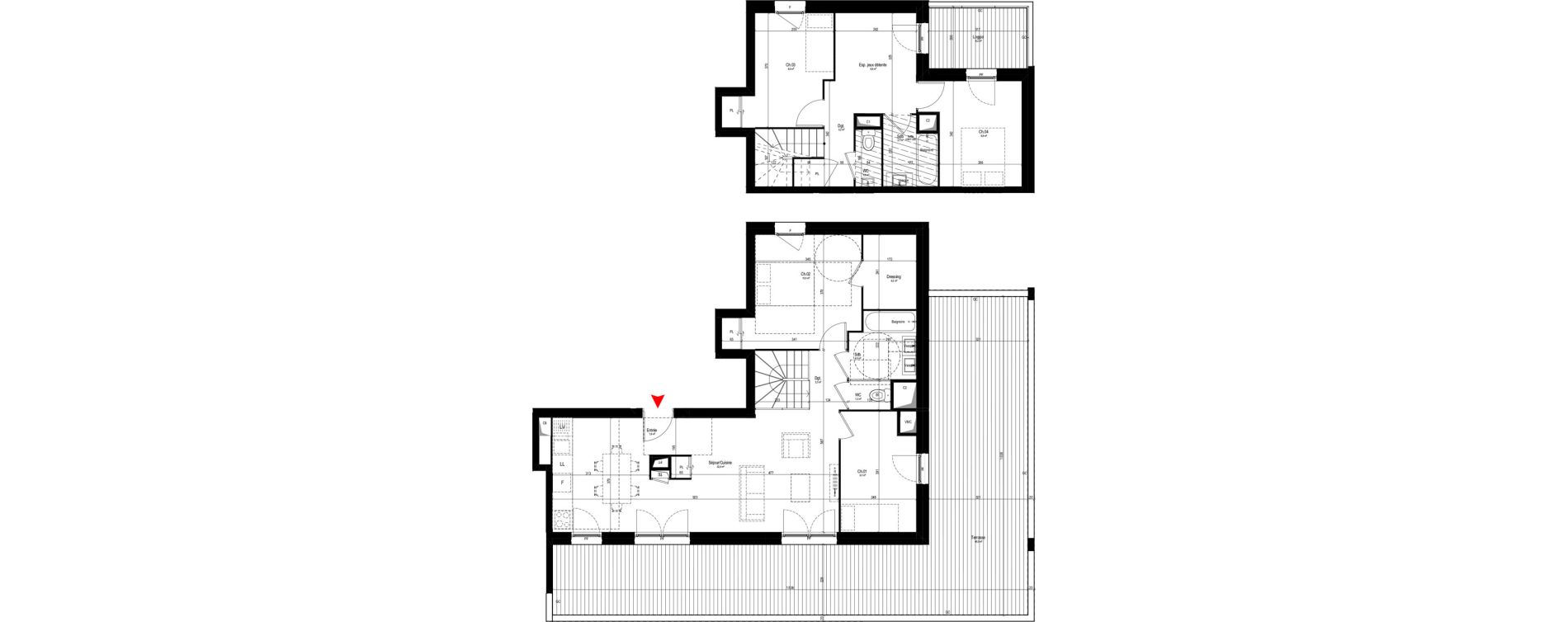 Duplex T5 de 106,30 m2 &agrave; Vaulx-En-Velin Mas du taureau