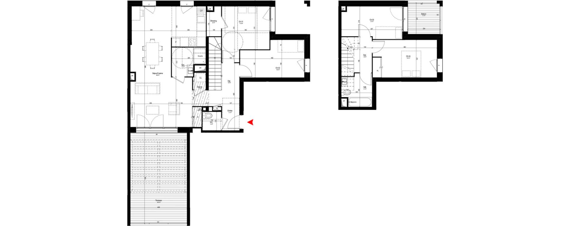 Duplex T5 de 108,80 m2 &agrave; Vaulx-En-Velin Mas du taureau