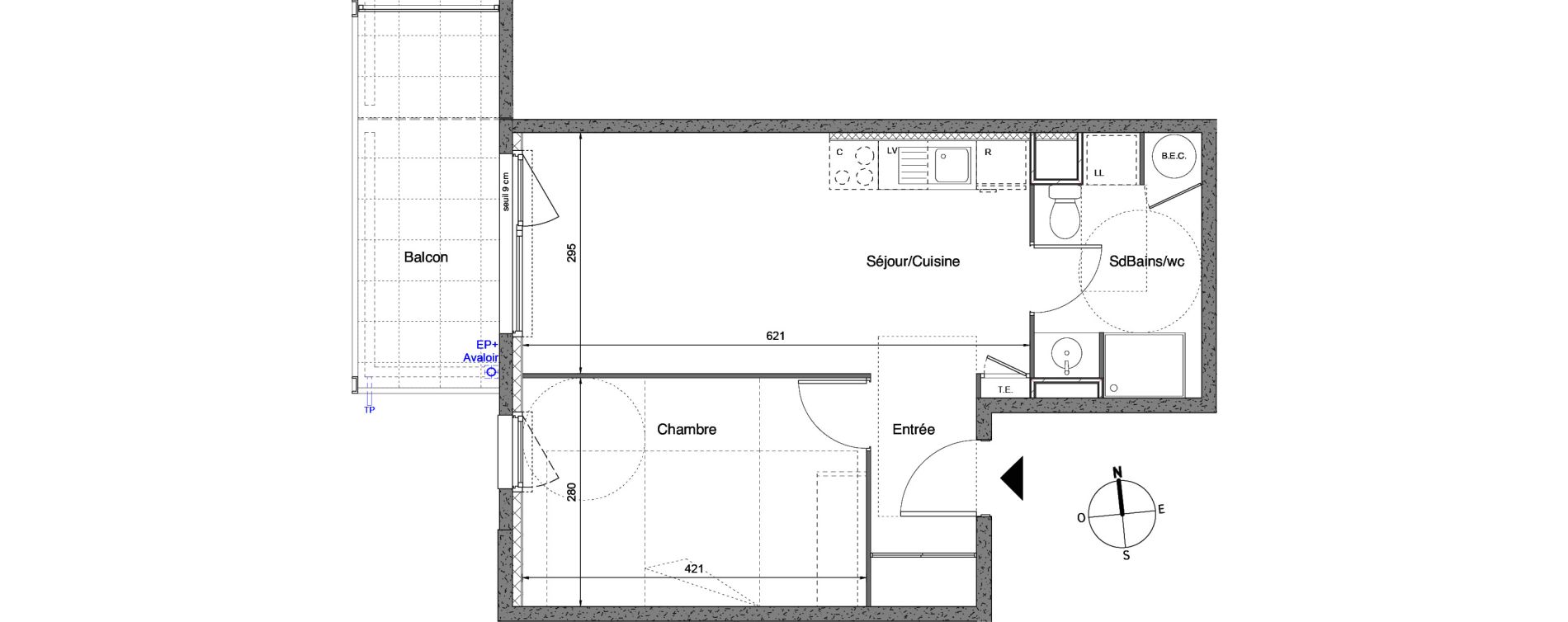 Appartement T2 de 39,55 m2 &agrave; Vaulx-En-Velin Carre de soie