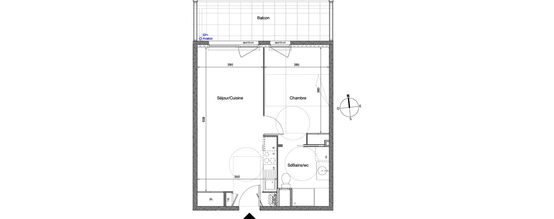 Appartement T2 de 39,35 m2 &agrave; Vaulx-En-Velin Carre de soie