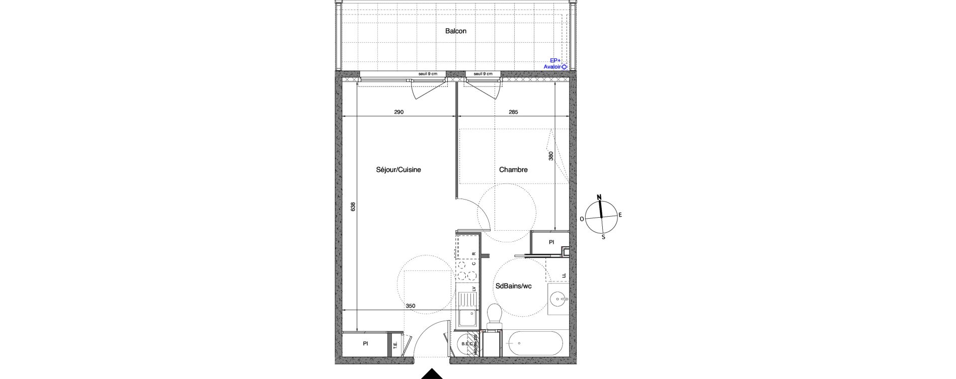 Appartement T2 de 39,40 m2 &agrave; Vaulx-En-Velin Carre de soie