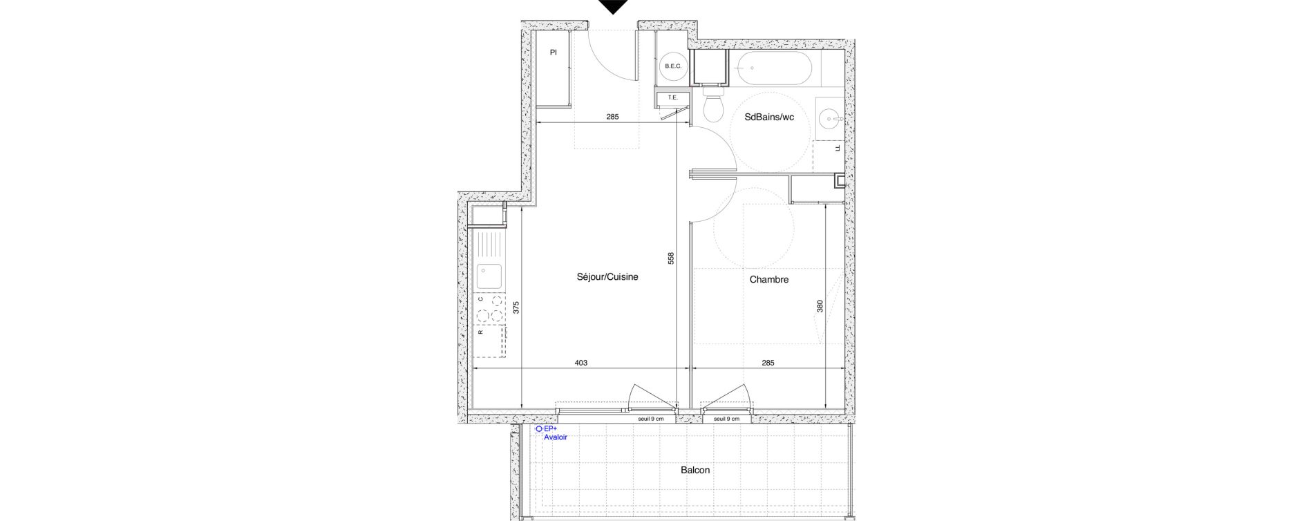 Appartement T2 de 42,30 m2 &agrave; Vaulx-En-Velin Carre de soie