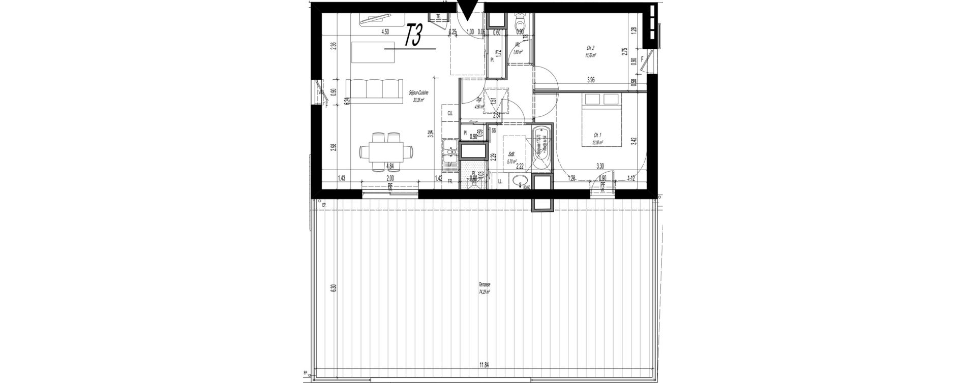 Appartement T3 de 68,25 m2 &agrave; Vaulx-En-Velin Carre de soie