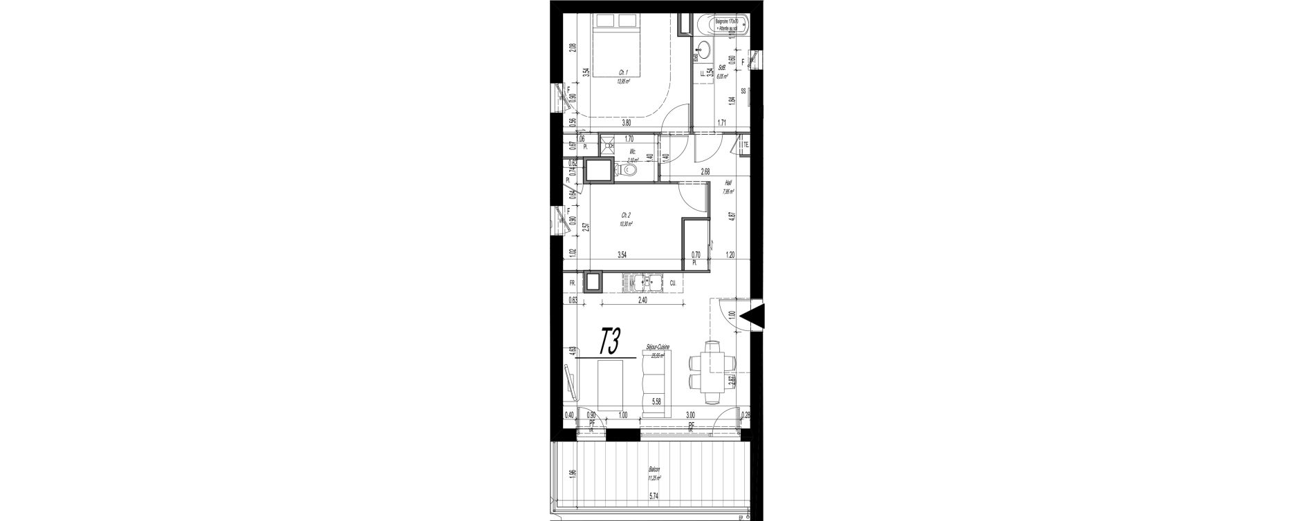 Appartement T3 de 65,90 m2 &agrave; Vaulx-En-Velin Carre de soie