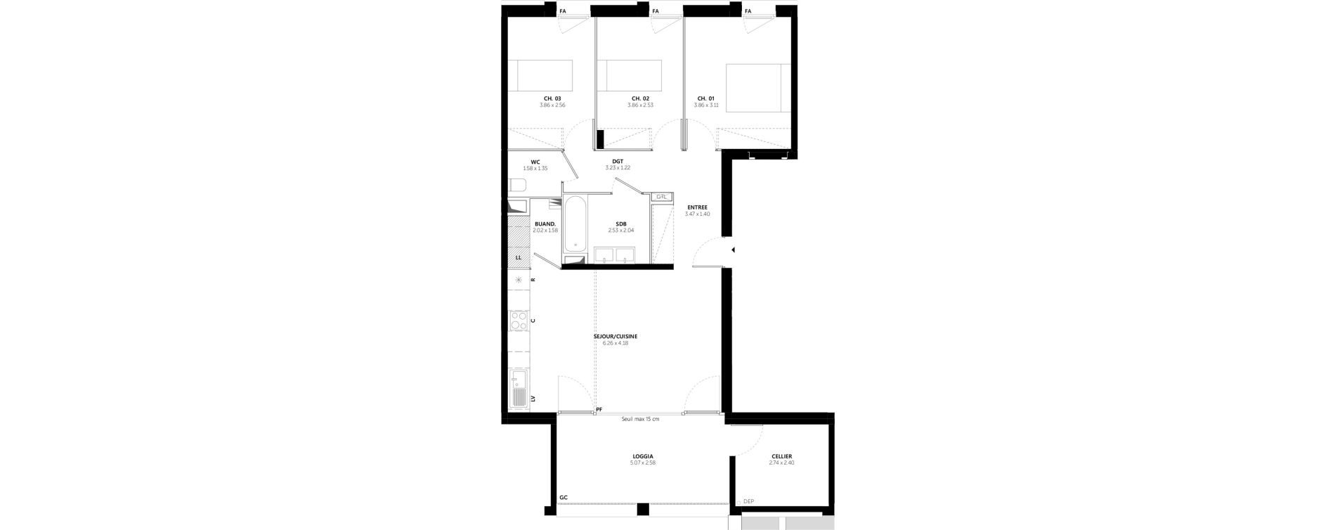 Appartement T4 de 77,70 m2 &agrave; Vaulx-En-Velin Mas du taureau