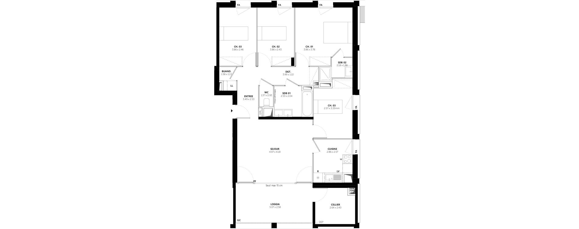 Appartement T5 de 89,90 m2 &agrave; Vaulx-En-Velin Mas du taureau