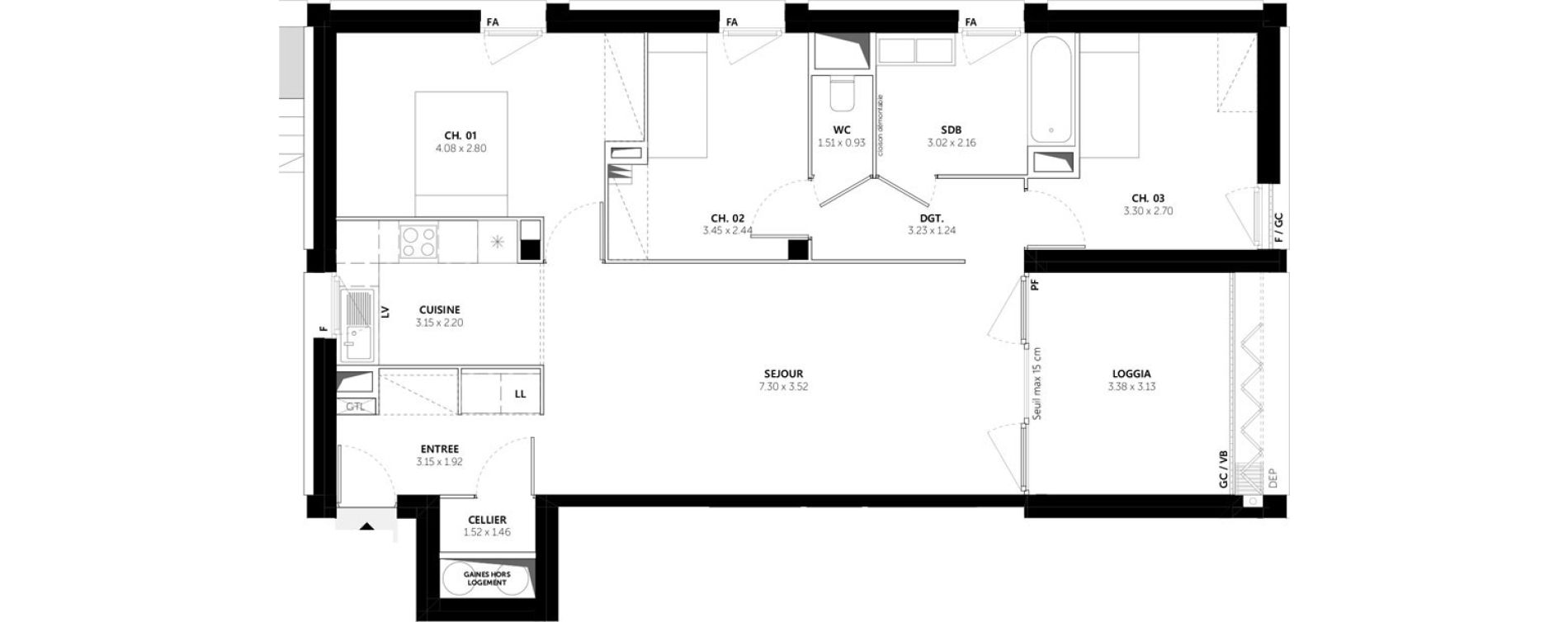 Appartement T4 de 82,60 m2 &agrave; Vaulx-En-Velin Mas du taureau