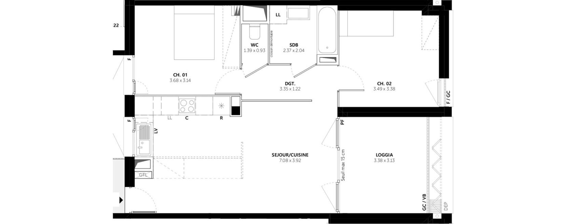 Appartement T3 de 61,10 m2 &agrave; Vaulx-En-Velin Mas du taureau